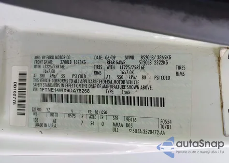 2009 Ford E-150 Commercial/Recreational из США, поврежденный, VIN 1FTNE14WX9DA78268